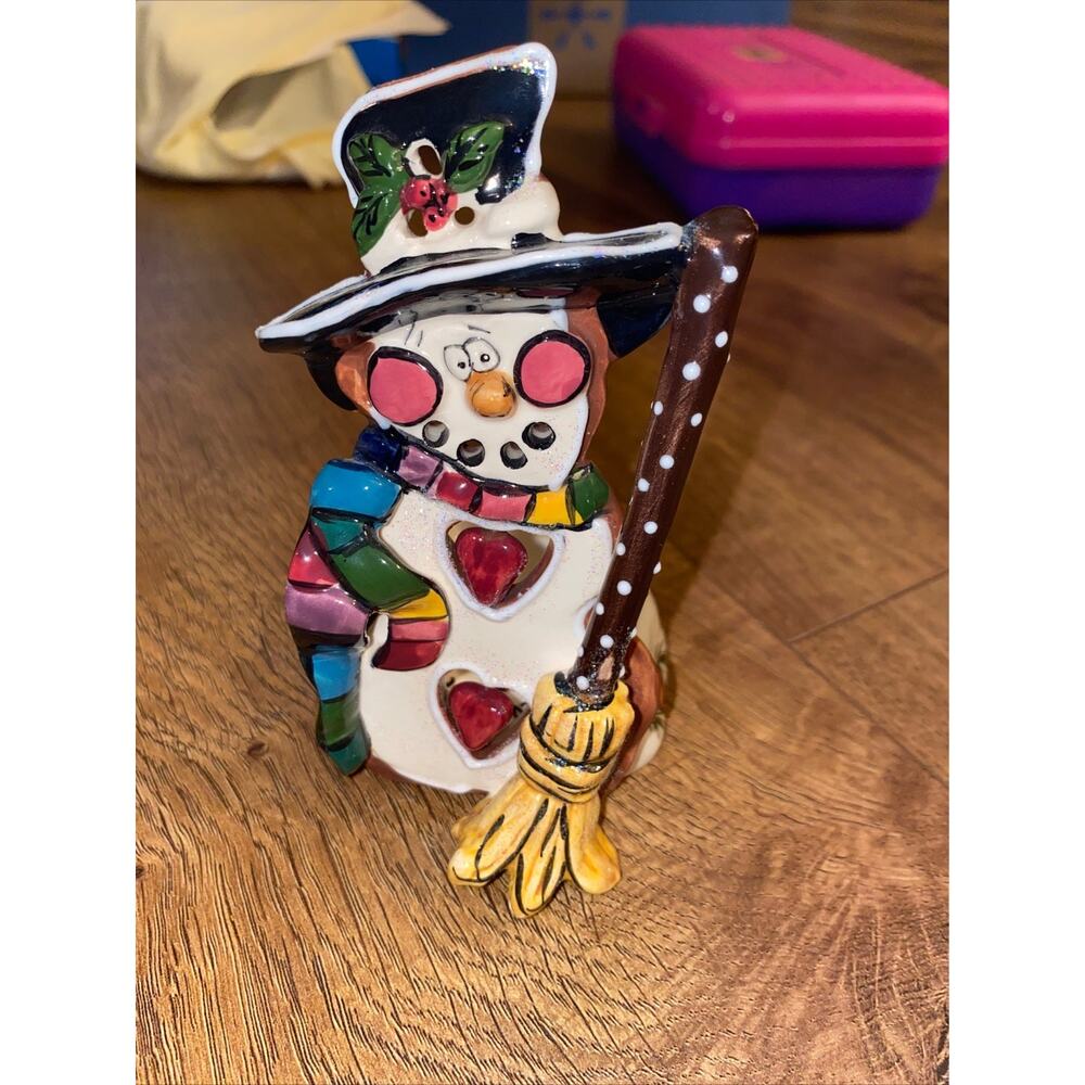 Blue Sky Heather‎ Goldminc Snowman Tea Light Holder 2002 Vintage 5 Inches Tall